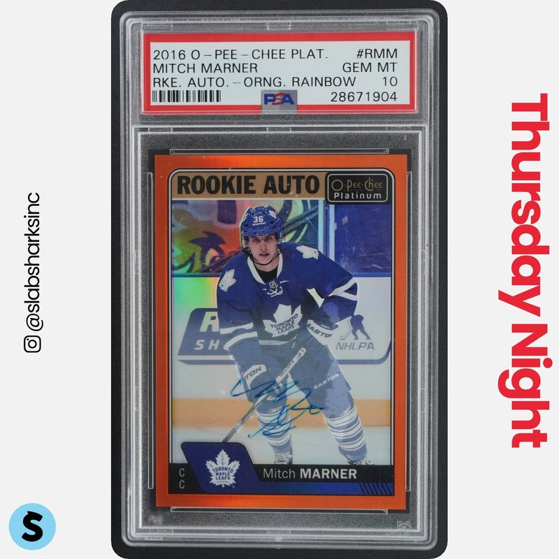 2016 O-PEE-CHEE PLATINUM MITCH MARNER ORANGE RAINBOW ROOKIE AUTO RC /15 PSA 10