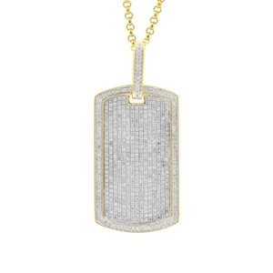 Authentic 2.7 CTW Diamond Tag Pendant, 14K Gold Plated Sterling Silver, Iced Hip Hop