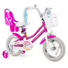 12 Inch Kids Bike with Training Wheels Doll Seat Basket Streamers Hand Brake