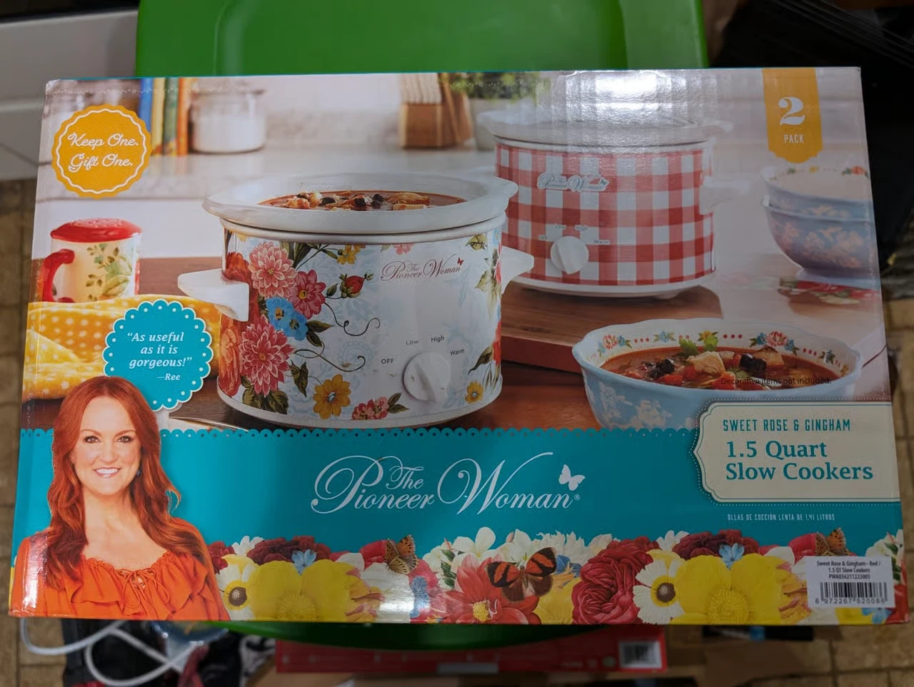 Pioneer Woman Sweet Rose AND Gingham Floral 1.5 Quart Slow Cooker Set of 2-NEW