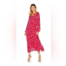 Free People Midi Dress Womens Small Raspberry Combo Floral OB974803 Boho Tiered