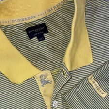 VTG BURBERRY Golf  Yellow Striped PoloShirt Mens  2XL Preppy ItalyMade Spring Logo