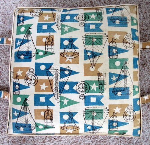 Vintage 1960s Red Head Vinyl Boat Seat Cushion Nautical Flags VGC