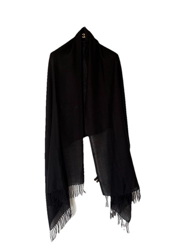 LORO PIANA_Cashmere Silk Shawl_Black_Made In Italy_Large Wrap Scarf 78in x 28in