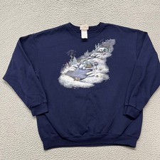 Vtg Northern Reflections Sweatshirt Womens L Blue Winter Snow Cabin Grannycore