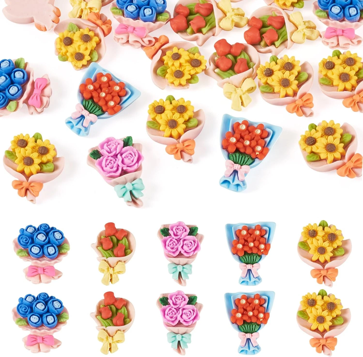 20Pcs Mini Resin Flowers Cabochon Opaque Resin Bouquet Cabochon Spring Floral Ch image 1