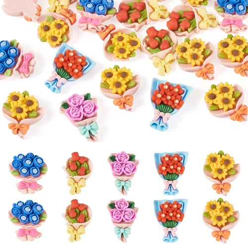 20Pcs Mini Resin Flowers Cabochon Opaque Resin Bouquet Cabochon Spring Floral Ch - product listing photo