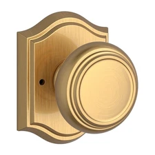Baldwin PVTRATAR044 Privacy Knob Arch Rose, 6AL Latch, Dual Strike Satin Brass
