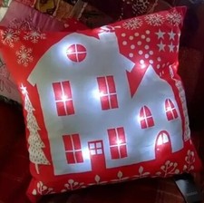 Light-Up Scandi Christmas Village Cushion, 43x43cm,  Brand New 