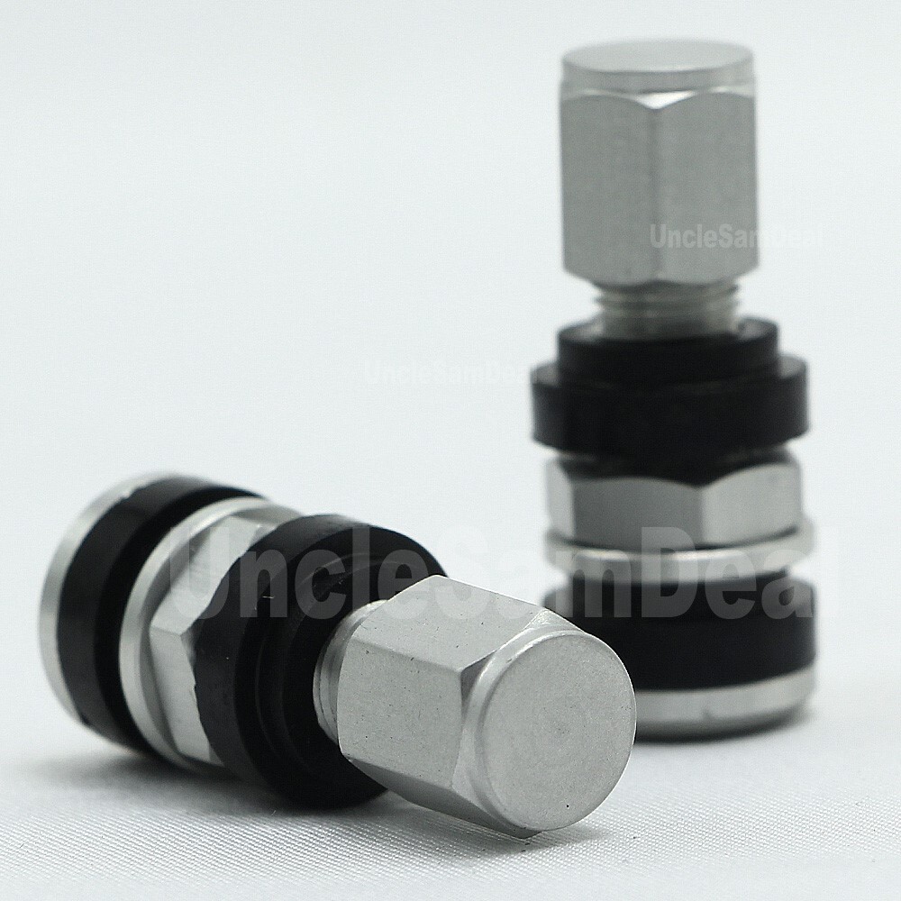 ENKEI NT03+M ALUMINUM BOLT ON SHORT BASE SILVER VALVE STEMS WITH CAPS