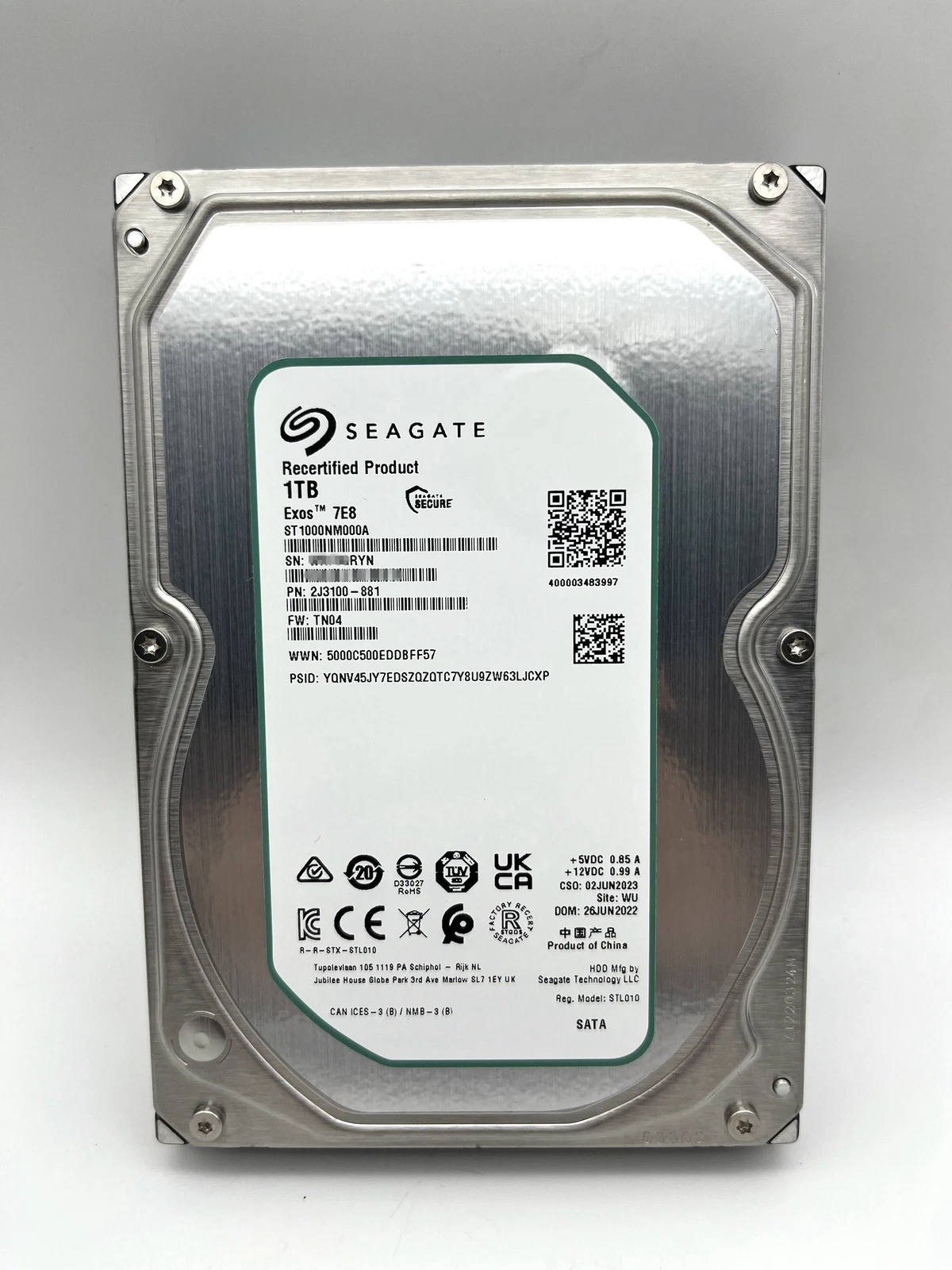 Disco Duro Seagate Exos 7E8 1TB 7200 RPM SATA 6Gbps 3.5" LFF ST1000NM000A 2J3100 Producto de Segundo Uso