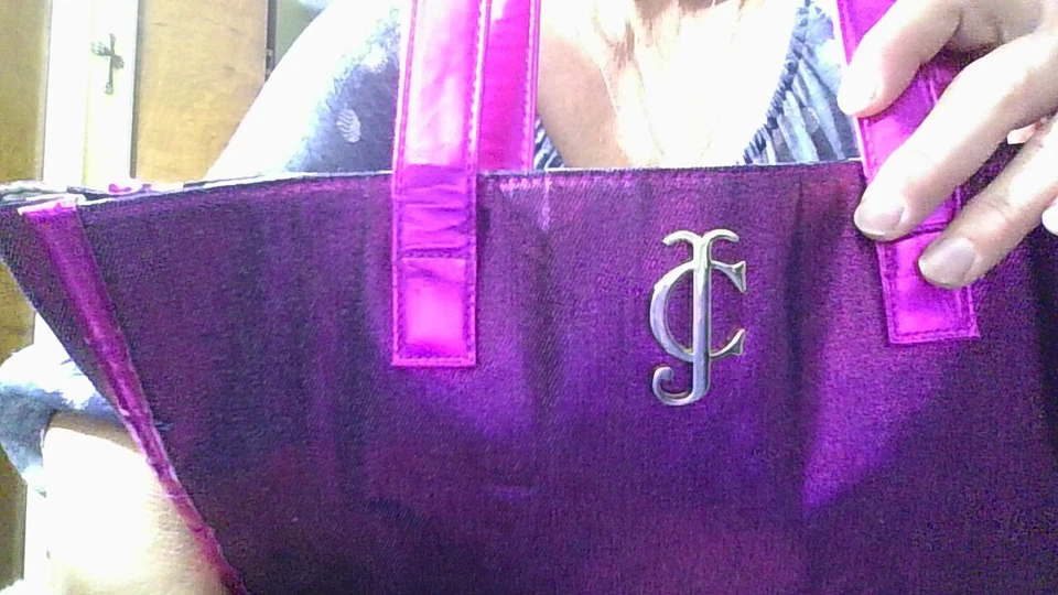 Bolso de Mano Juicy Couture Púrpura/Rosa Metálico Denim Bling Negro/Blanco Rayas Int Foto 2 de 4