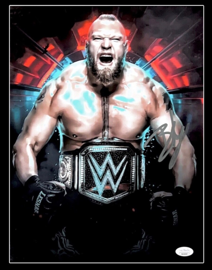 WWE BROCK LESNAR SIGNED 11X14 WRESTLING PHOTO WITH JSA WITNESS COA