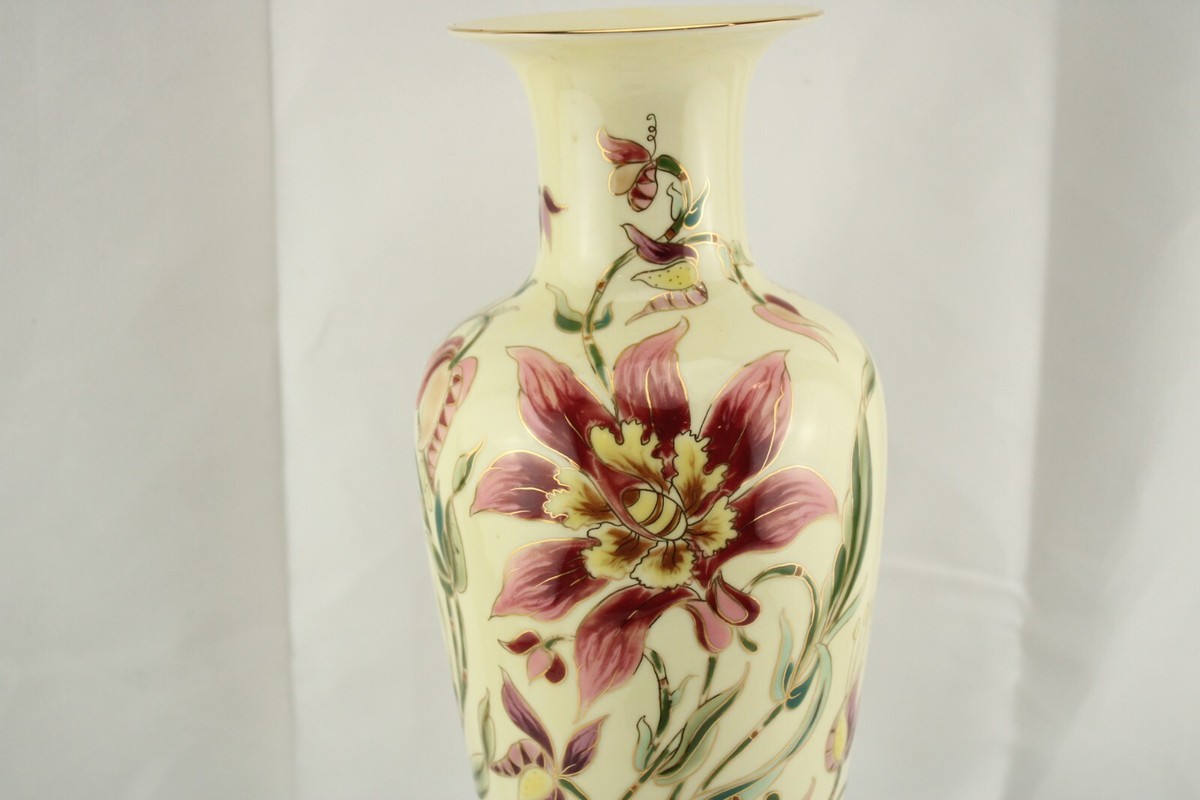 Zsolnay Hungarian Vase Orchid Porcelain 10 3/4
