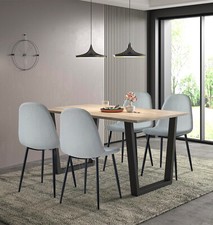 Dining Set, Large Rectangular Kitchen Table 1.5m and 4 Silver Grey Dining Chairs