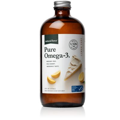 Natural Force Pure Omega 3 Liquid Fish Oil - Delicious Lemon Cake Flavor 16 Oz
