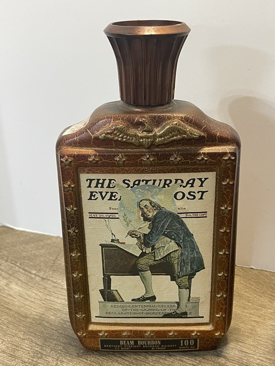 昔の酒瓷缶高35センチ巾26センチ口9.5センチ VTG Jim Beam 1976 Bicentennial Decanter Norman Rockwell