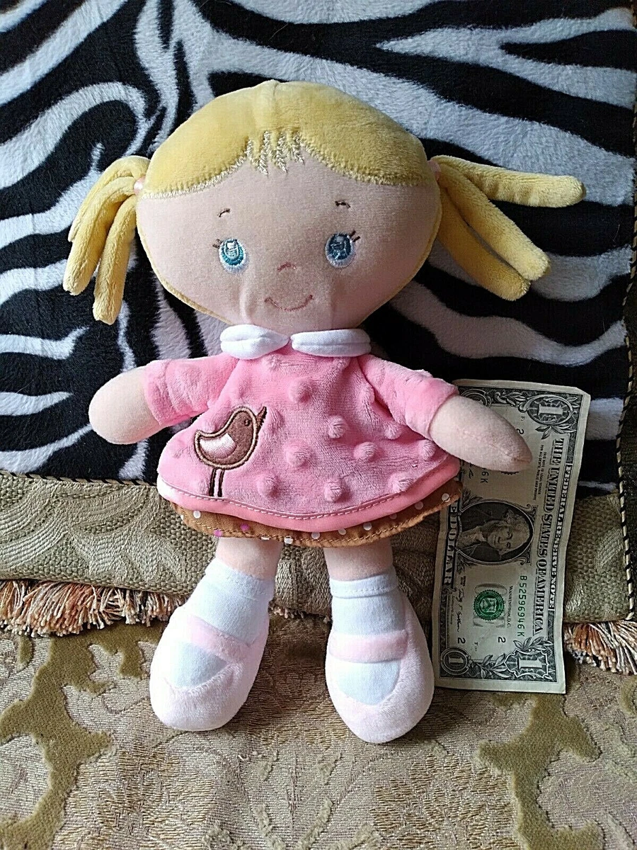 Kids Preferred Plush Baby Doll Pink Minky Shirt Brown Bird Blond Hair Blue Eyes