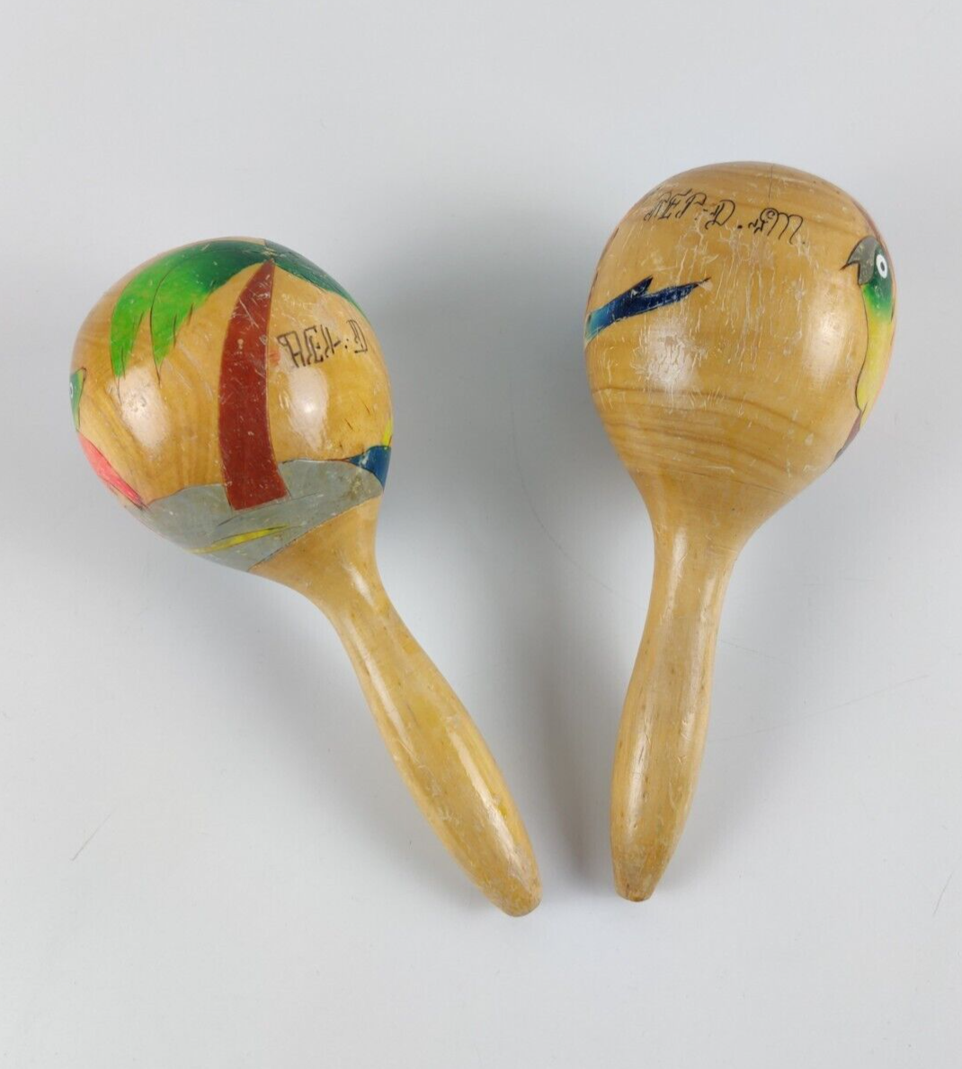Vintage Wooden Maracas 2 Hand Painted 'Dominican Republic' percussion
