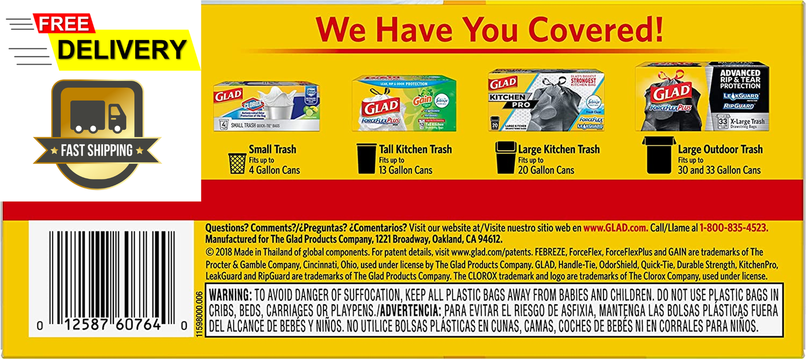 Glad Tall Kitchen HandleTie® Trash Bags13 Gallon White Trash Bag, 50