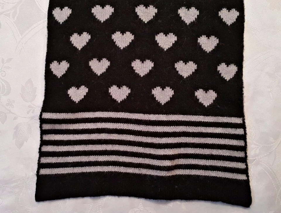 ALEMANIA-CODELLO PUNTOS CORAZONES REVERSIBLE TEJIDO NEGRO GRIS MEZCLA LANA BUFANDA LARGA Foto 2 de 4