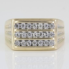 Men's 10k Yellow Gold 3-Row Diamond Wedding / Anniversary Band Cocktail Ring