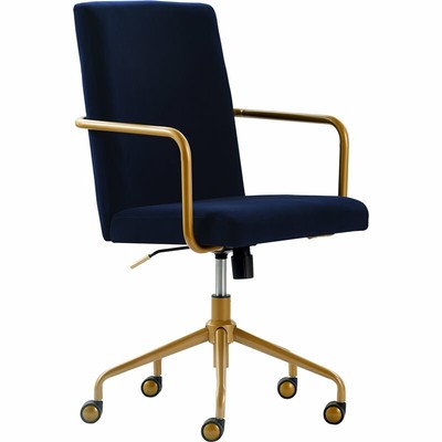 Elle Decor Giselle Gold Desk Chair Navy Blue Velvet 887909086768