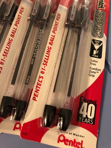 Lot Of 6 Pentel RSVP Pens Fine Black New In Package Comfort Grip - Picture 2 of 3