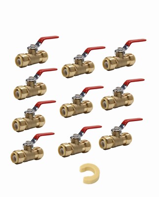 EFIED 10 PCS 1/2'' PUSH FIT BALL BRASS VALVE & A CLIP, LEAD FREE