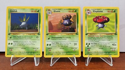 1999 Pokemon Oddish (58/64) Gloom (37/64) Vileplume (32/64) - 1st Edition-Jungle