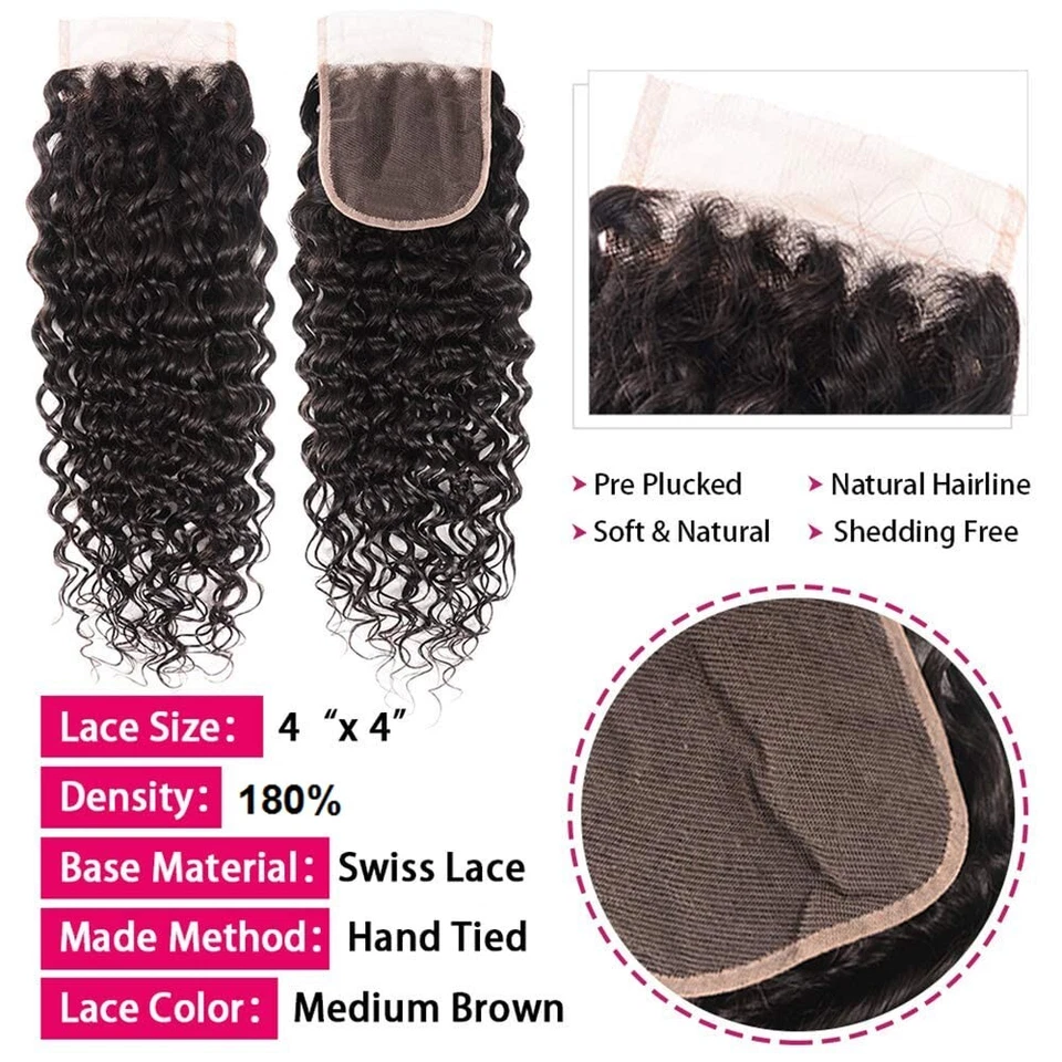 Human Hair 3Bundles with Lace Closure 4×4 and 13*4 Lace Frontal Deep Wave Hair - Image 3 of 4
