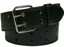 Kids Leather Two Rows Double Holes Black Belt Boys Girls Youth 1.25" Wide