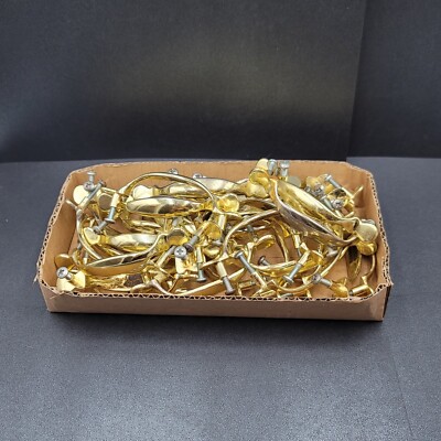 Vtg Drawer Cabinet Pulls Brass Plated Lot of 32 Gold tone Hardware Included