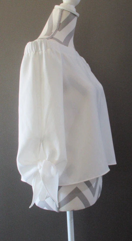 Top de mujer Sugar Lips 4292 blanco Babydoll manga abullonada recortada talla S Foto 4 de 4