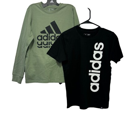 Adidas Boys Size Large 14/16 Long Sleeve Short Sleeve T-Shirt Set Green  Black