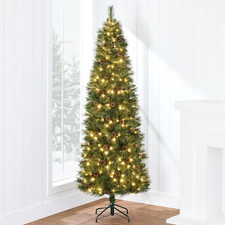 9Ft Pre-Lit Scotch Pine Skinny Christmas Tree with White Multicolor Lights