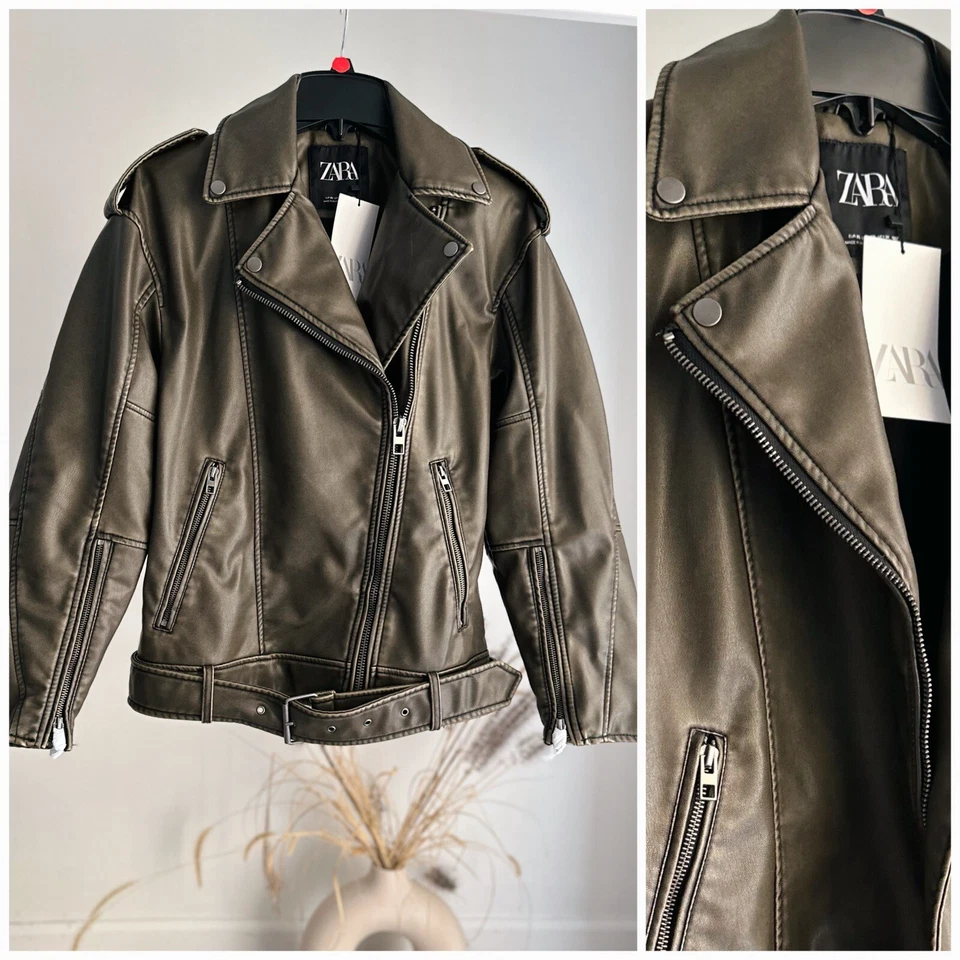 CHAQUETA ZARA IMITACIÓN CUERO OVERSIZE CARBÓN VIRAL VERSIÓN MÁS LARGA NUEVA CON ETIQUETAS XS XL