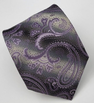 Bergamo New York Tie Purple Gray Black Paisley Men Necktie 58 x 3.25