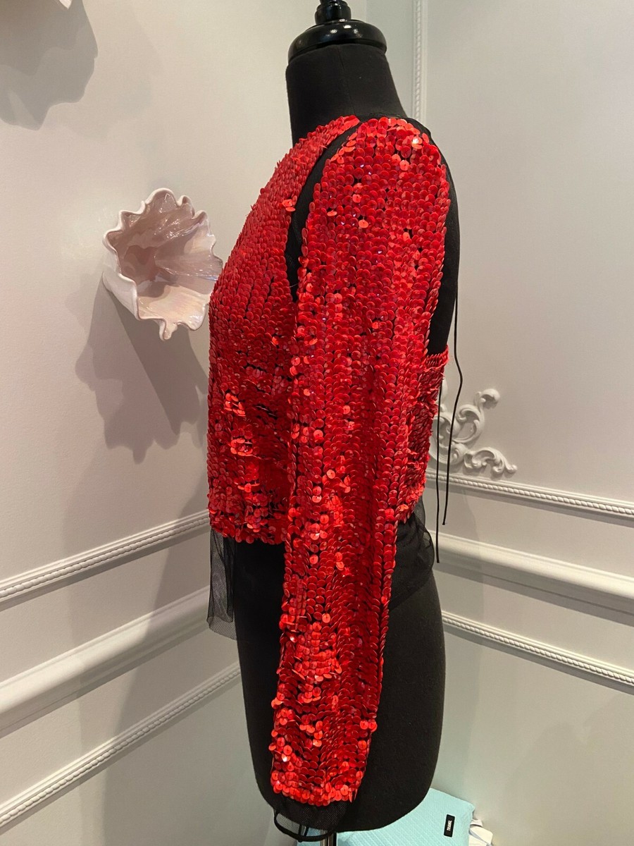 EMILIO PUCCI Black and Red Long Sleeve Sequin Embellished
