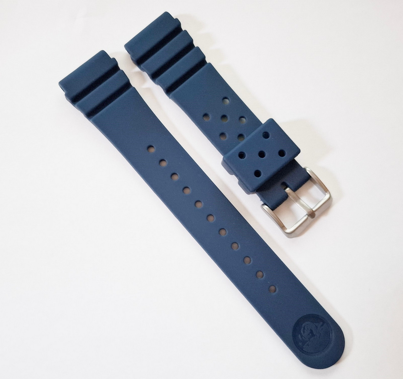 22MM BLUE RUBBER FLAT VENT DIVE DIVER'S WATCH BAND STRAP FOR SEIKO CITIZEN