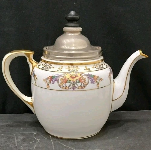 Nippon Hand Painted Teapot With 5 Cups & 5 Metal Saucers - Picture 5 of 12