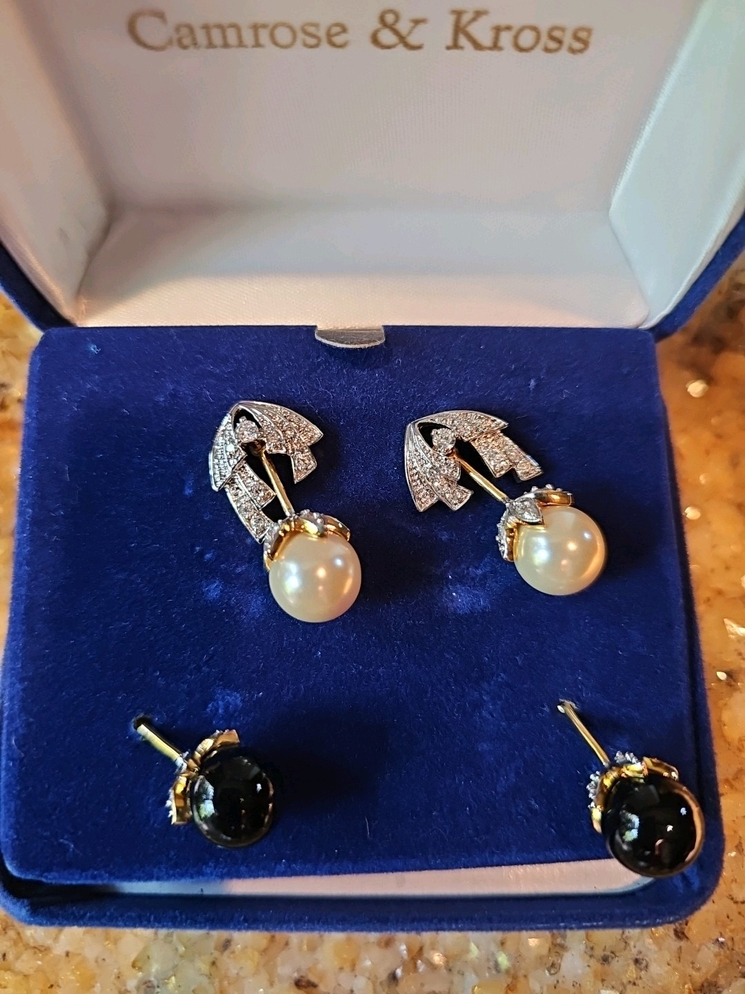 Camrose & Kross JBK Kennedy INTERCHANGEABLE Black White Faux Pearl Earrings