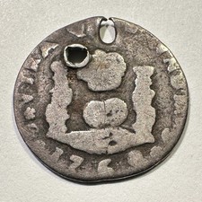 1768 Guatemala Pillar 12 Real Silver Very Scarce Date 2 Holes R2 In Yonaka 1768 Guatemala Pillar 12 Real Silver Very Scarce Date 2 Holes R2 In Yonaka