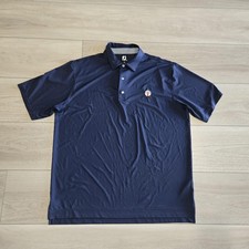 FootJoy Polo Shirt Mens 2XL Blue Solid Lighthouse Logo Golf Performance Stretch