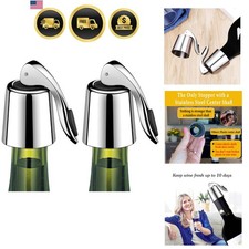 Wine Stoppers Set of 2 Stainless Steel Reusable Bottle Sealer keeps wine fresh