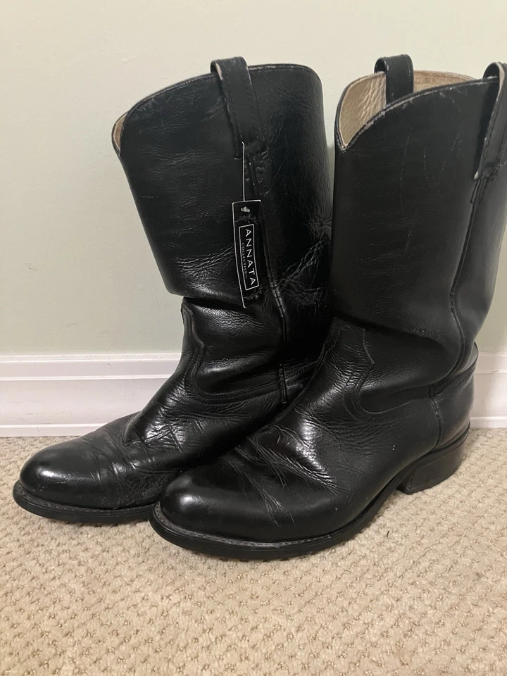 Men’s 9.5 D Vintage Black Leather Cowboy Boots Western Boots Made In USA - Image 2 of 4