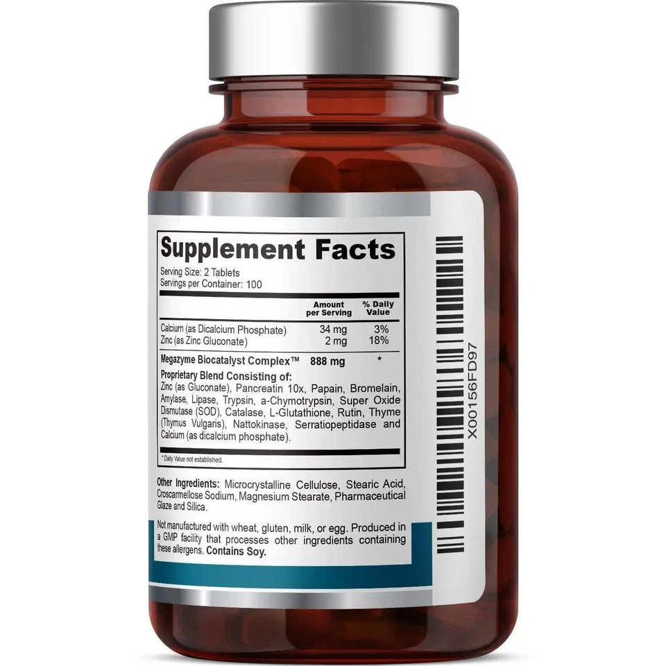 Fórmula enzima proteolítica Health Genesis Megazyme Forte 200 comprimidos Foto 2 de 3