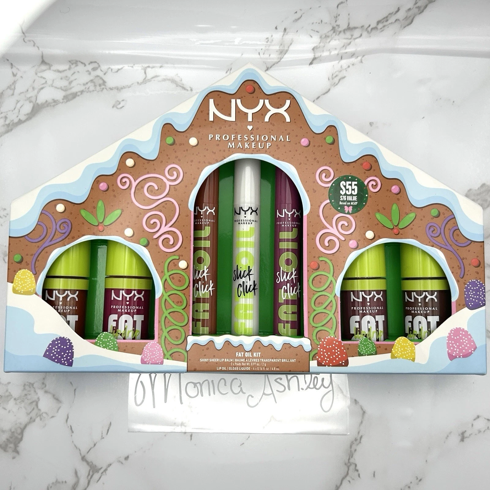 NYX Fat Oil 7pc Kit Holiday Gingerbread LTD Edition Lip Drip Slick Click New Box