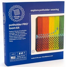 Friendly Loom 10" PRO Size Black Potholder Metal Loom Kit with Bright Rainbow Co