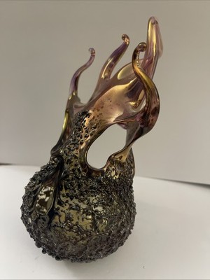 720 Fireball Volcanic Votive Art Glass In Excellent Condition  Handmade